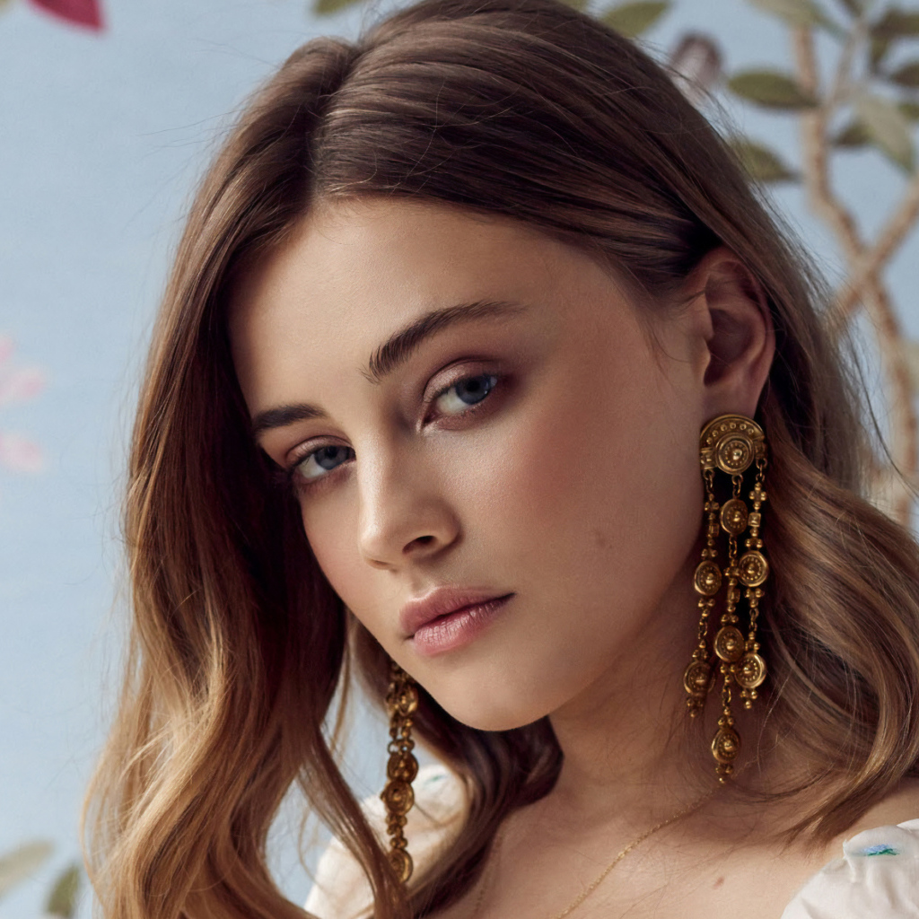 Актриса Джозефин Лэнгфорд с большими сережками в ушах