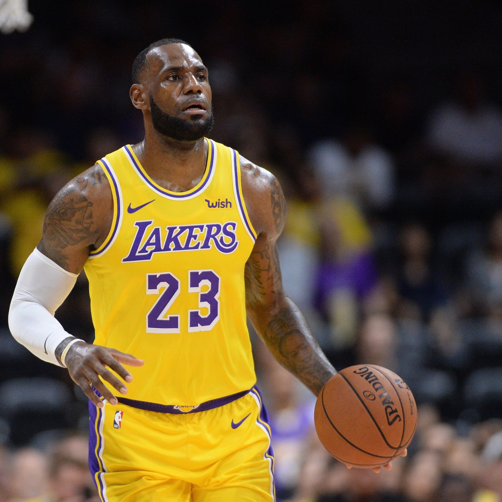 Basketball player LeBron James is a Los Angeles Lakers team player.