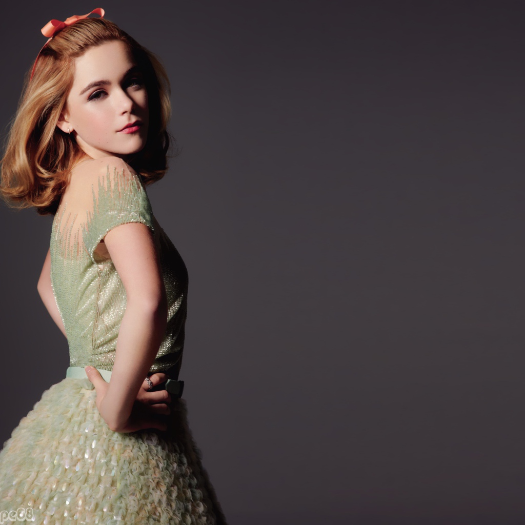 Красивая американская актриса Кирнан Шипка на сером фоне