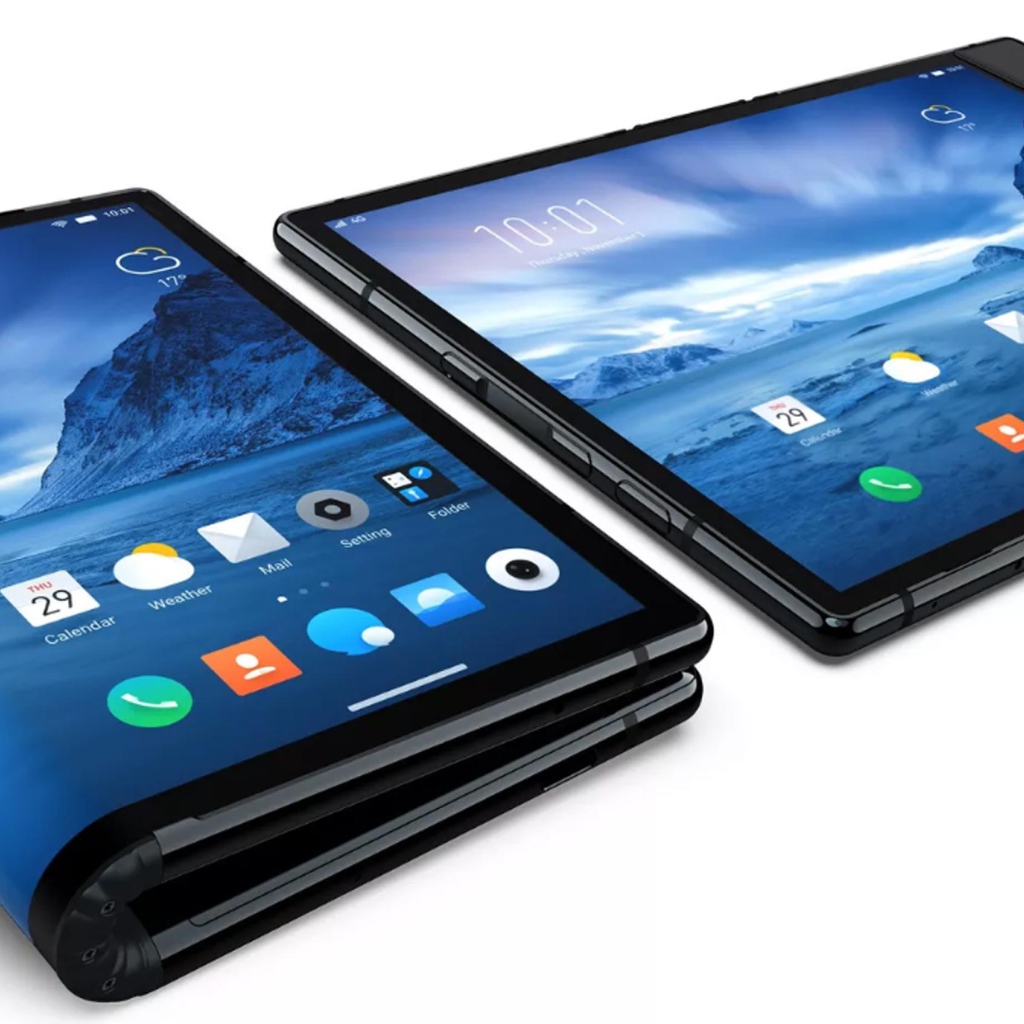 Сгибаемый смартфон Royole FlexPai на белом фоне