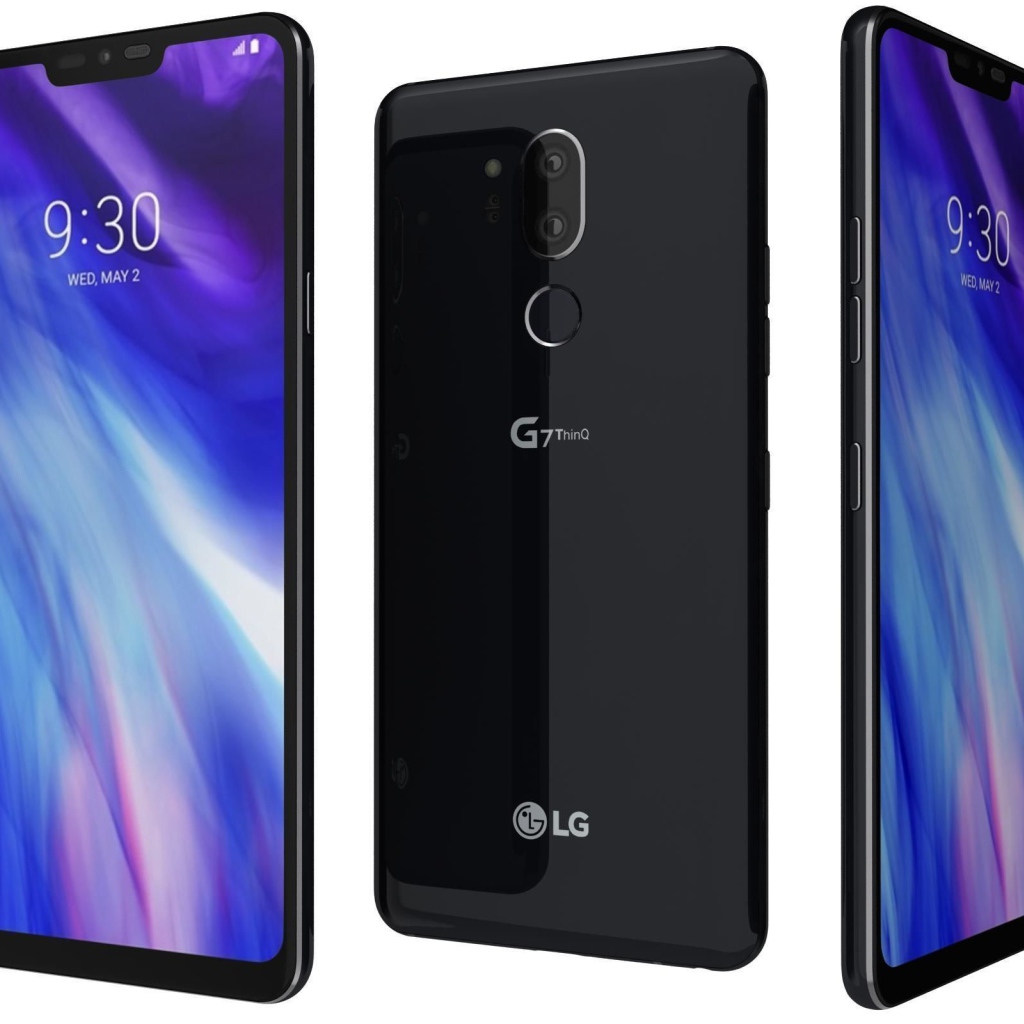 Черные смартфоны LG G7 ThinQ на белом фоне