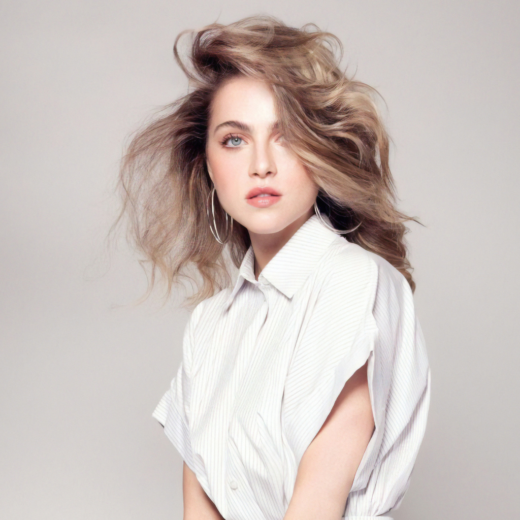 Голубоглазая девушка Энн Уинтерс на сером фоне