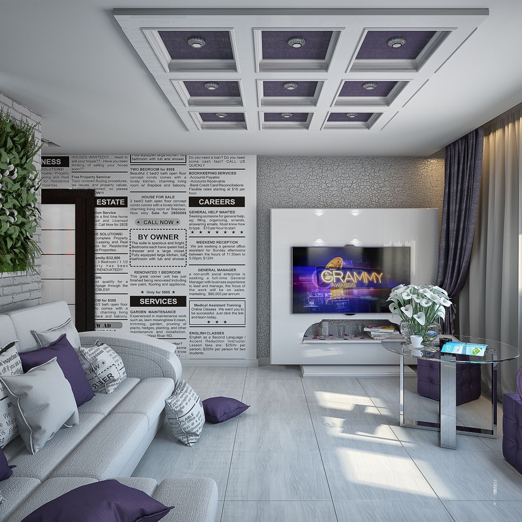 Гостиная комната в стиле хай тек