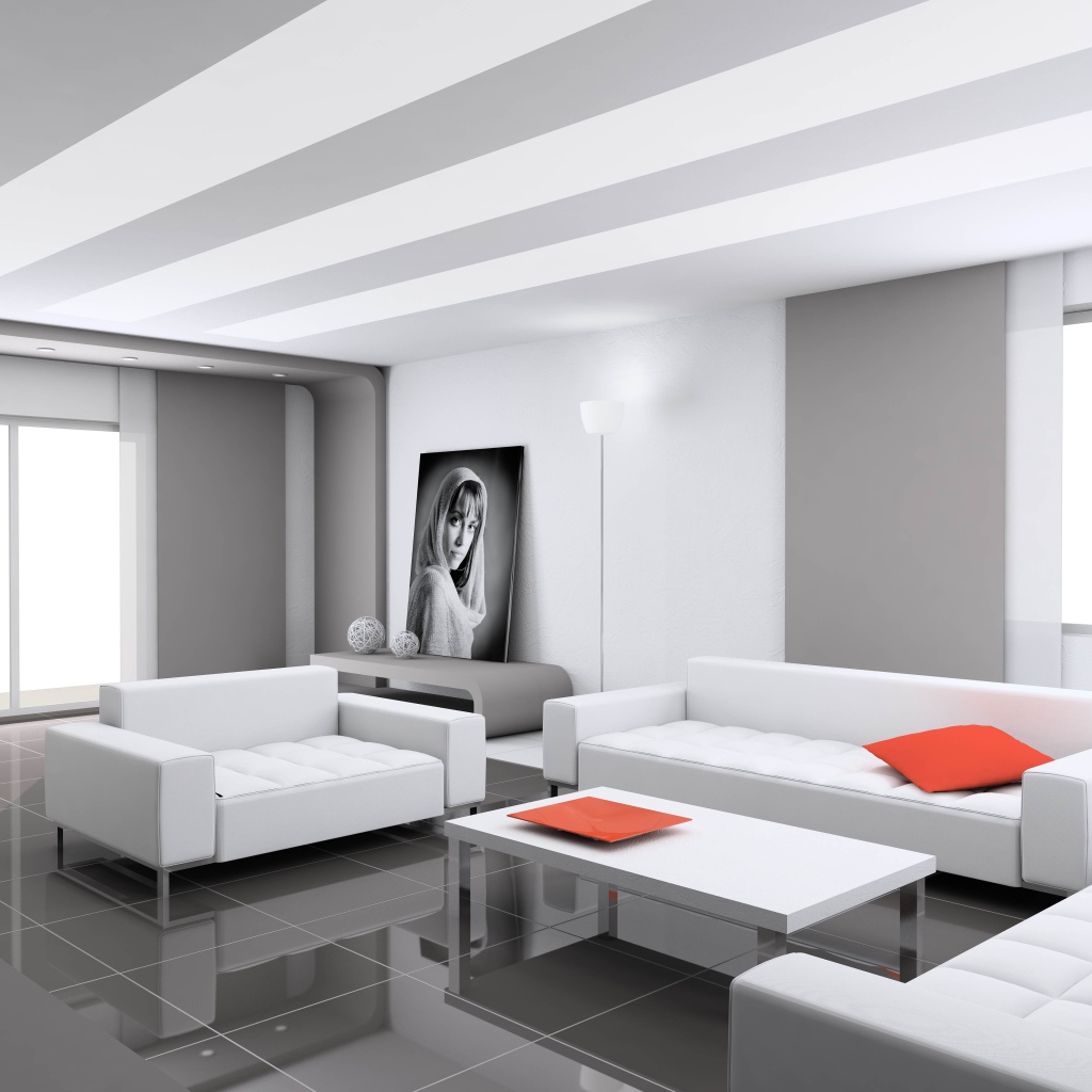 Гостиная комната в сером цвете в стиле минимализм