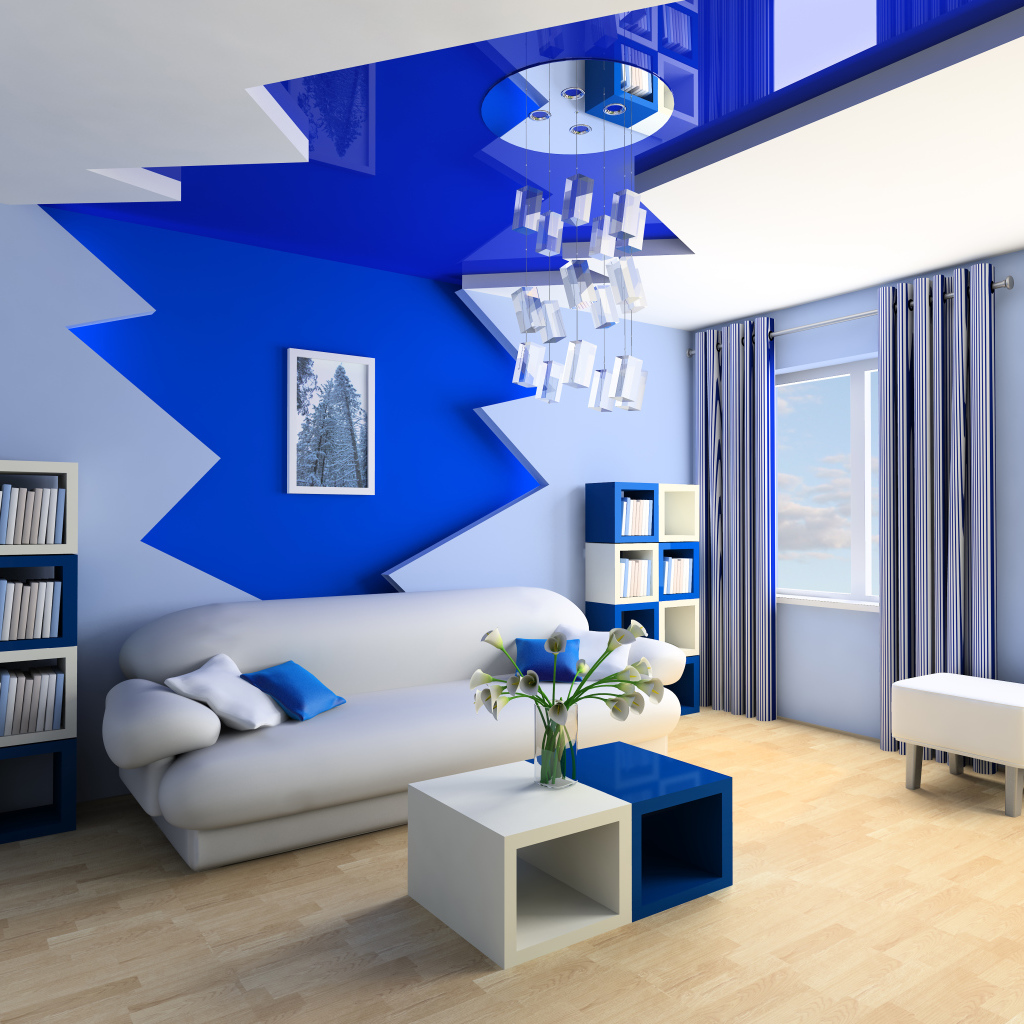 Гостиная комната с серо- синем цвете 