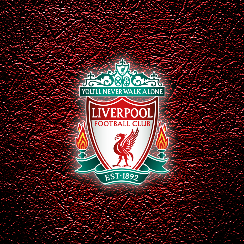 Логотип футбольного клуба Ливерпуль на красном кожаном фоне
