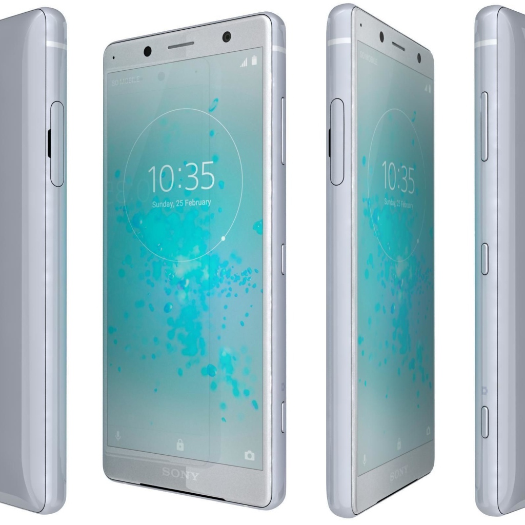 Новый компактный смартфон Sony Xperia XZ2 на белом фоне
