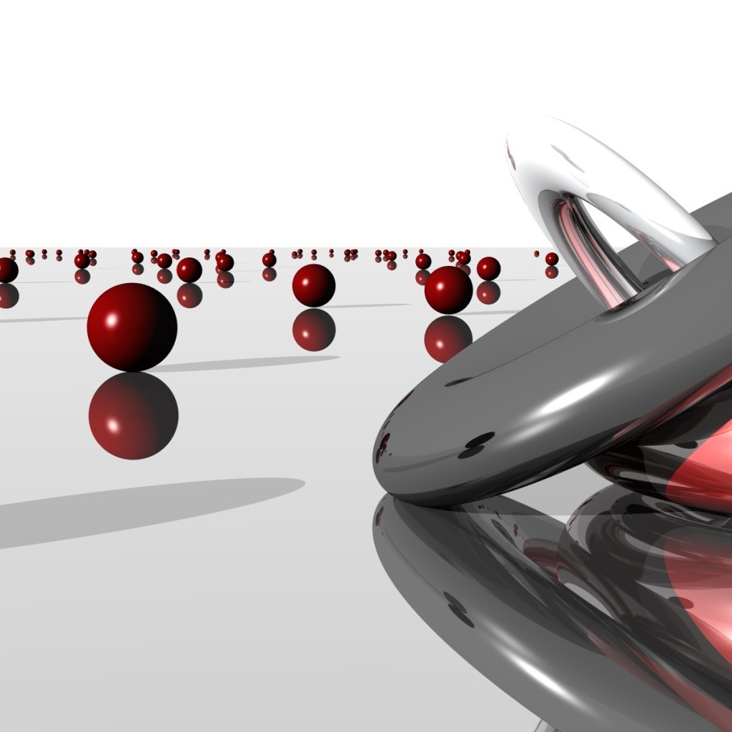 Шары и 3д круги отражаются в поверхности 