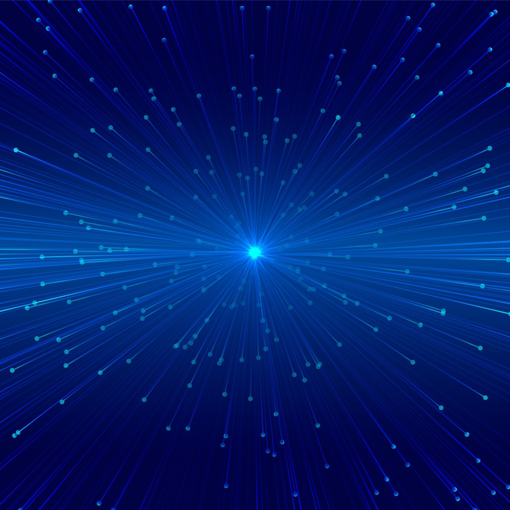 Яркие лучи вылетают из голубой точки 