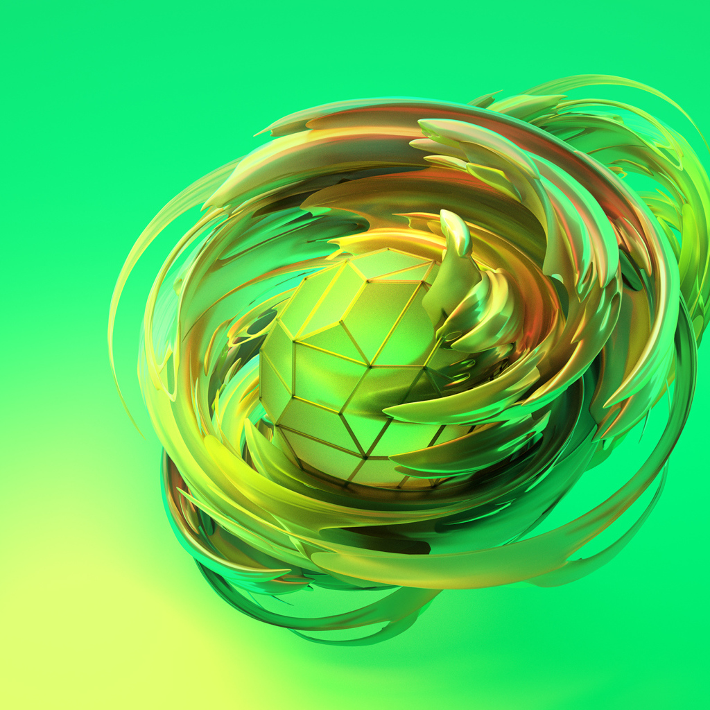 Фигура из шестигранников на зеленом фоне 3д графика