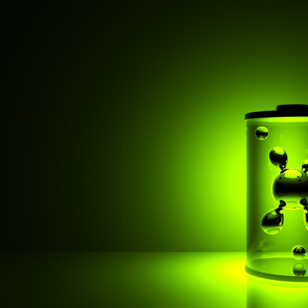 Flask with molecules on a green background 3d graphics