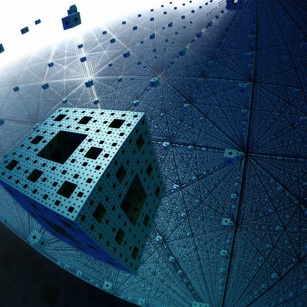 Летающие голубые кубы в цифровой паутине, 3д графика