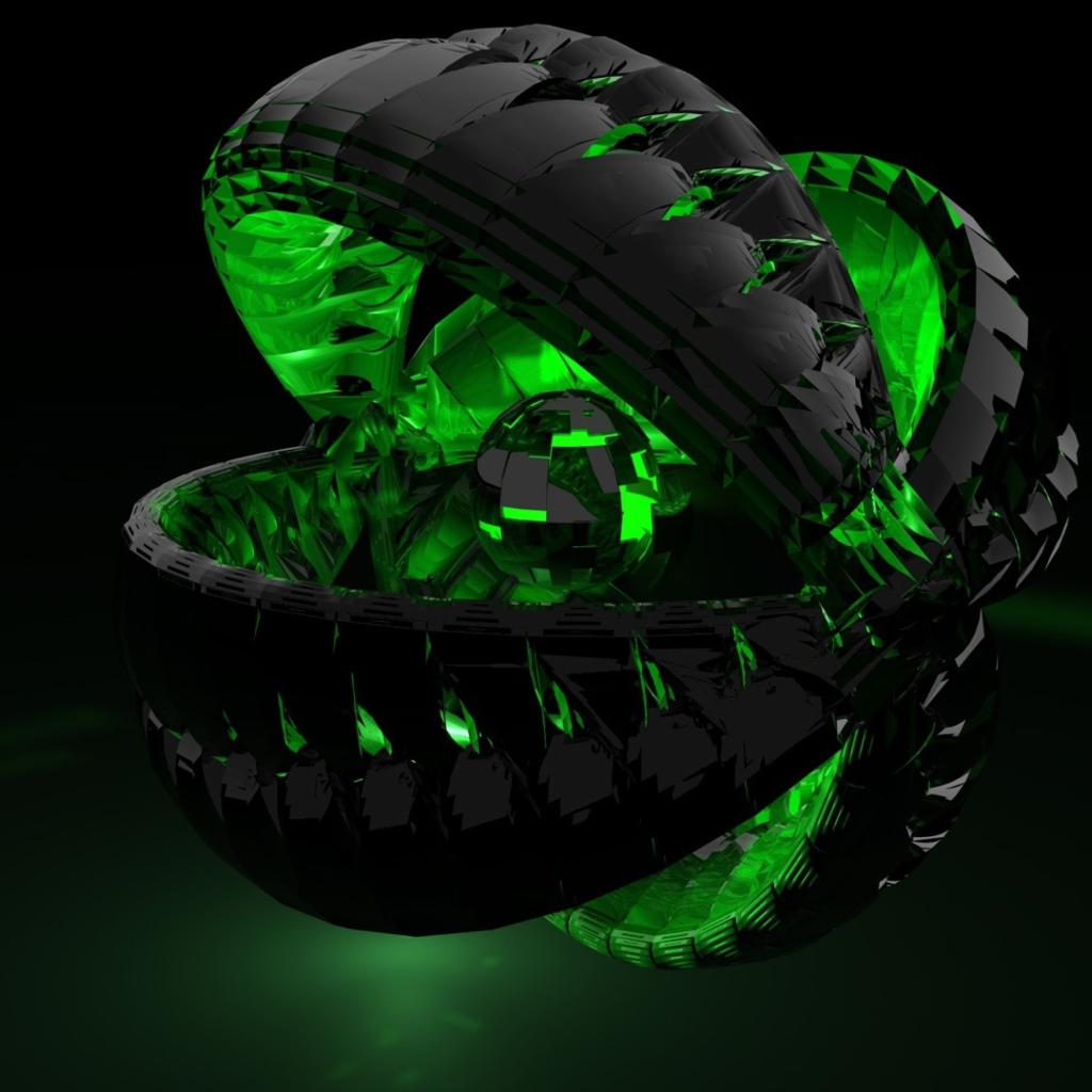 Зелёный шар в черной сфере 3Д графика
