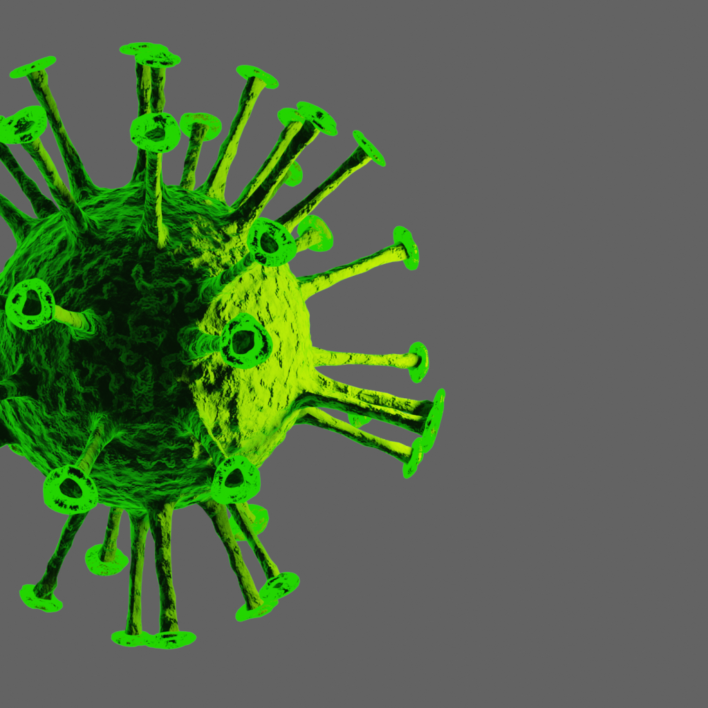 Зеленый вирус на сером фоне