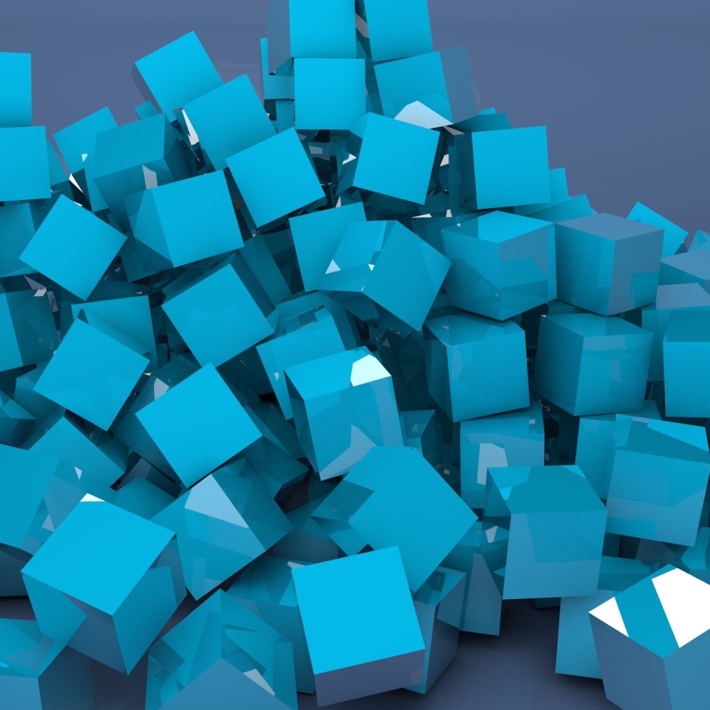 Много голубых 3д квадратов на сером фоне