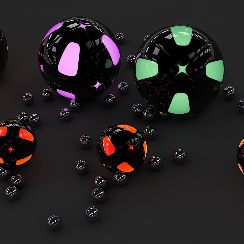 Разноцветные 3д шары на сером фоне 