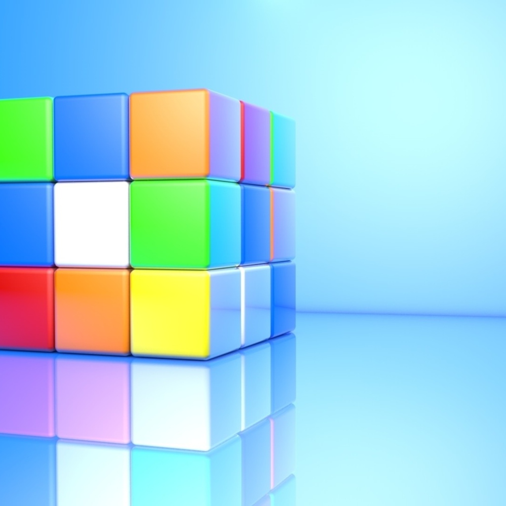 Разноцветный кубик Рубика на голубом фоне 3д графика