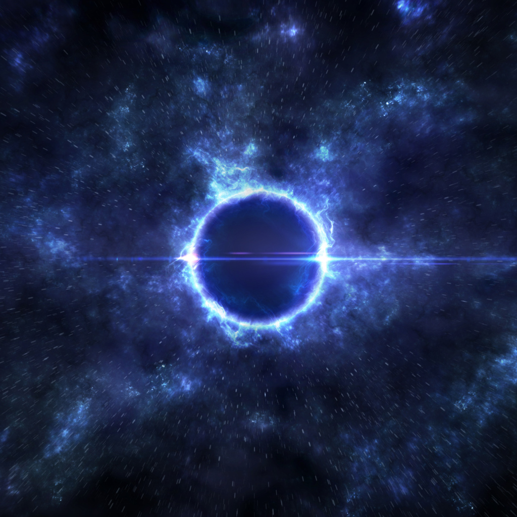 Неоновый яркий круг в звездном небе