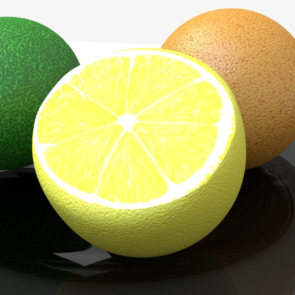 Апельсин, лайм и лимон 3д графика