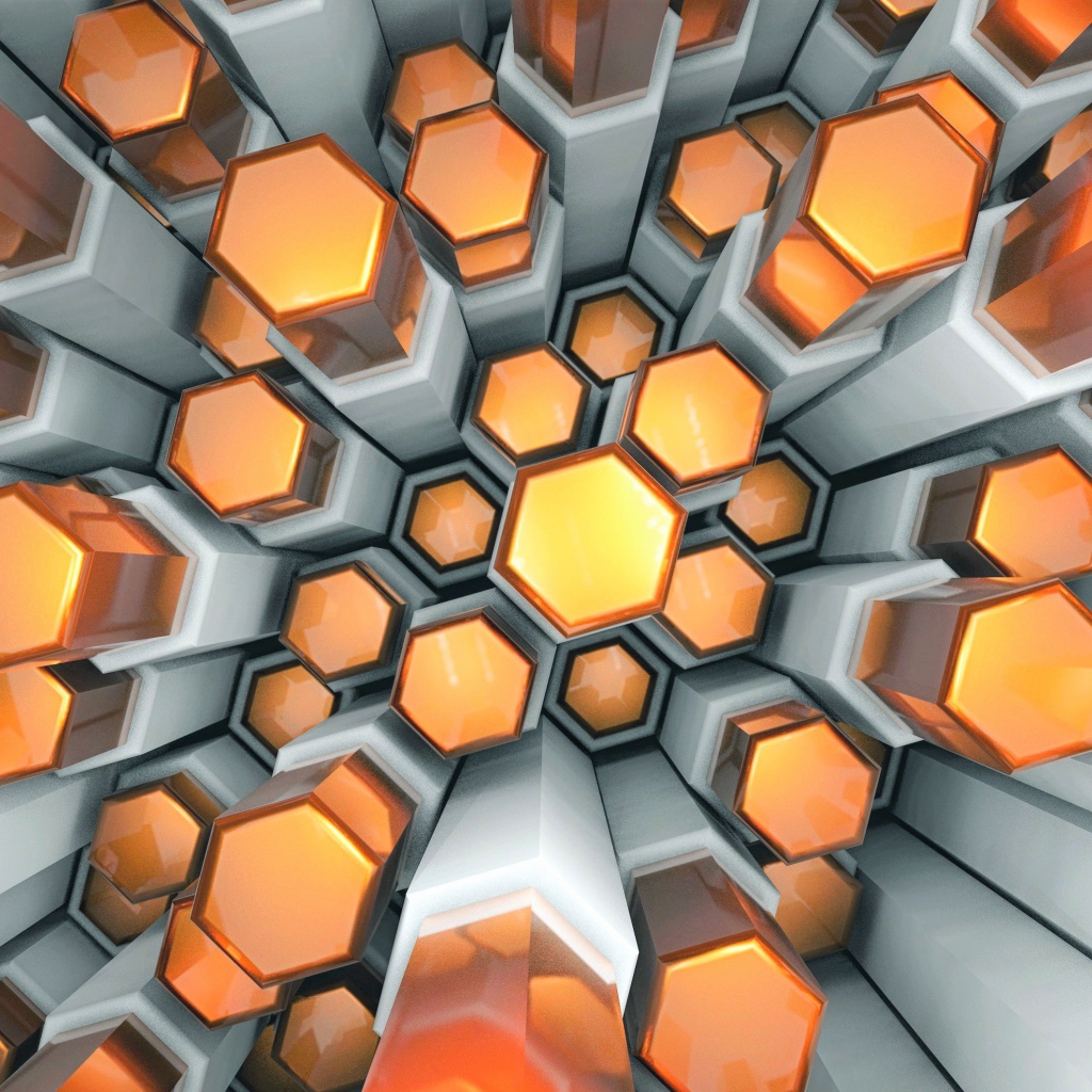 Orange and gray 3d hexagons