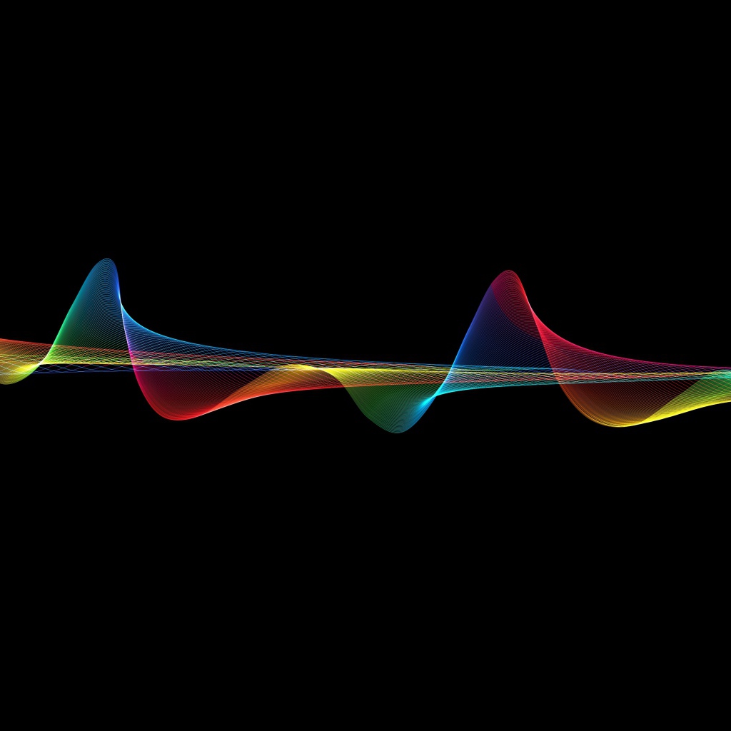 Осциллограмма цвета радуги на черном фоне
