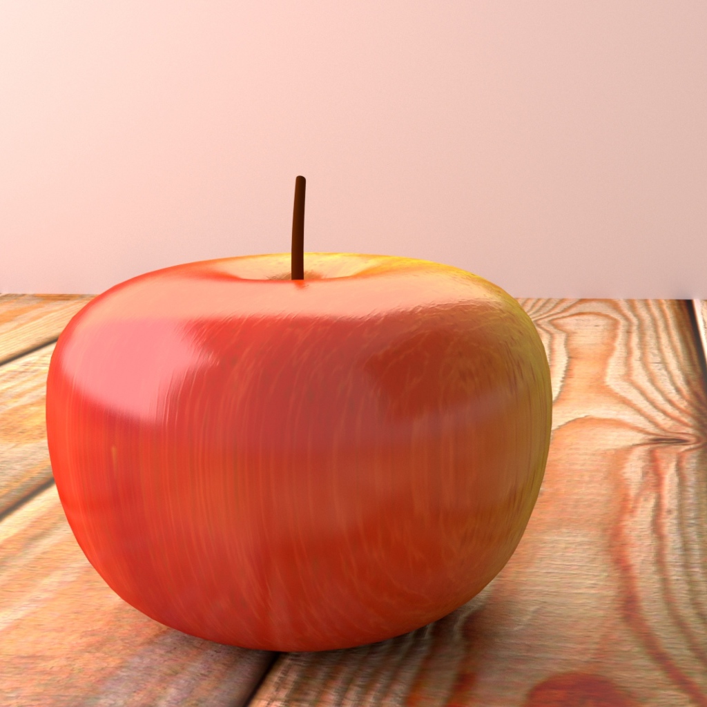 Красное 3д яблоко на деревянном столе 