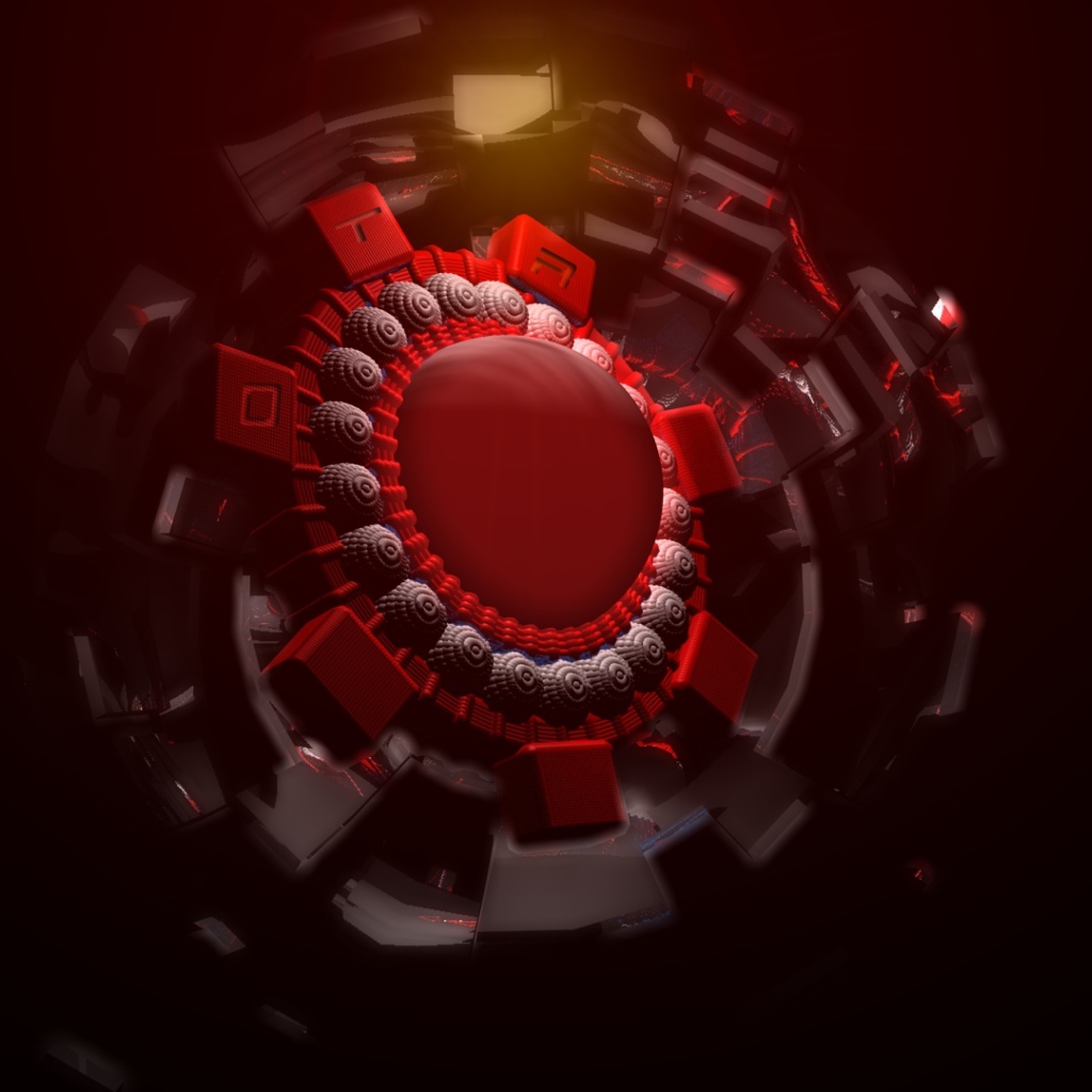 Красный шар в спиральной защите, 3д графика