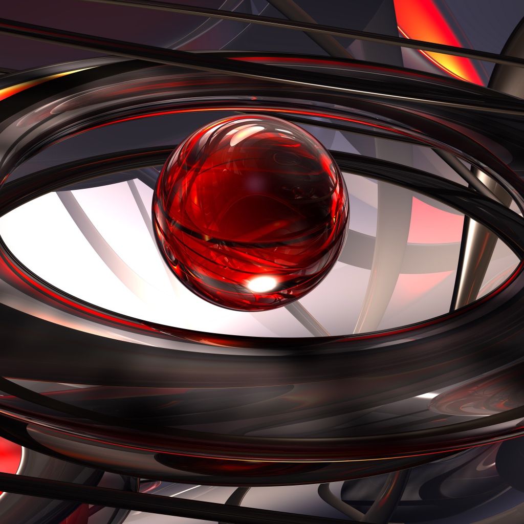 Красный шар в черных кольцах, 3д графика