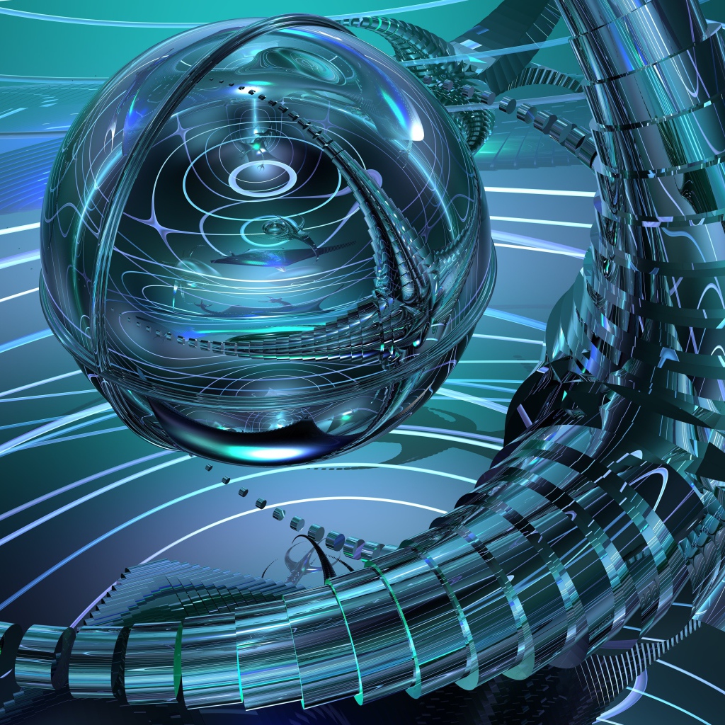 Сфера с металлическими щупальцами, 3д графика