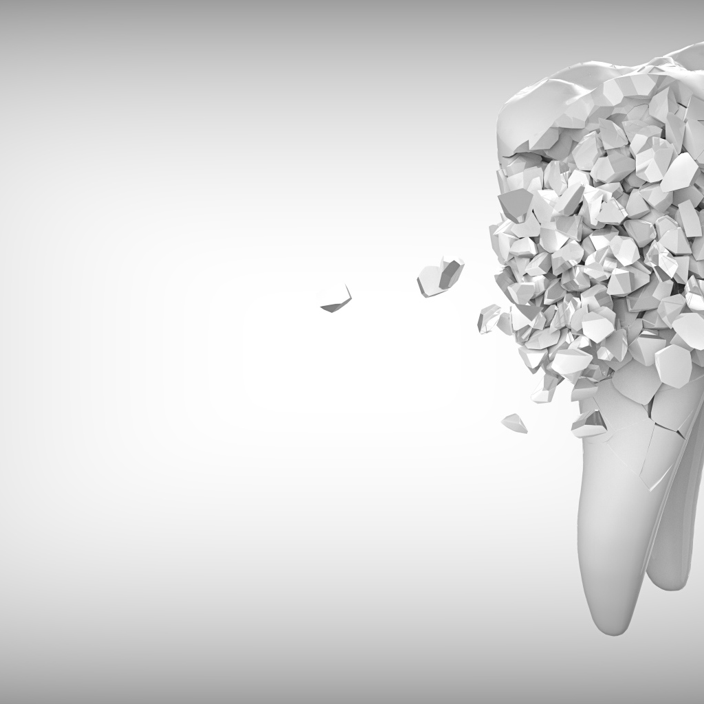 Tooth decays on a gray background, 3D graphics