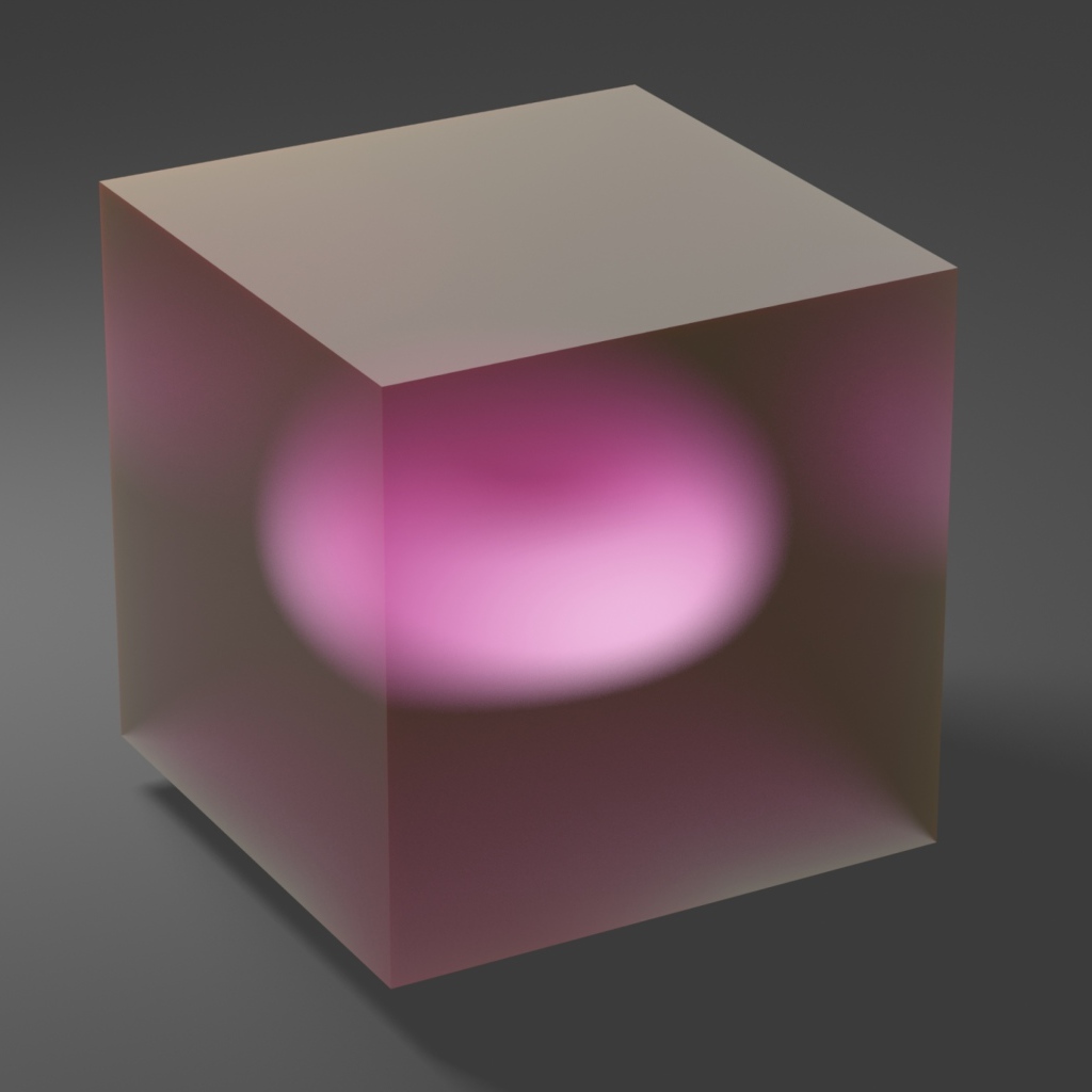 Прозрачный куб с розовой серединой на сером фоне 3д графика