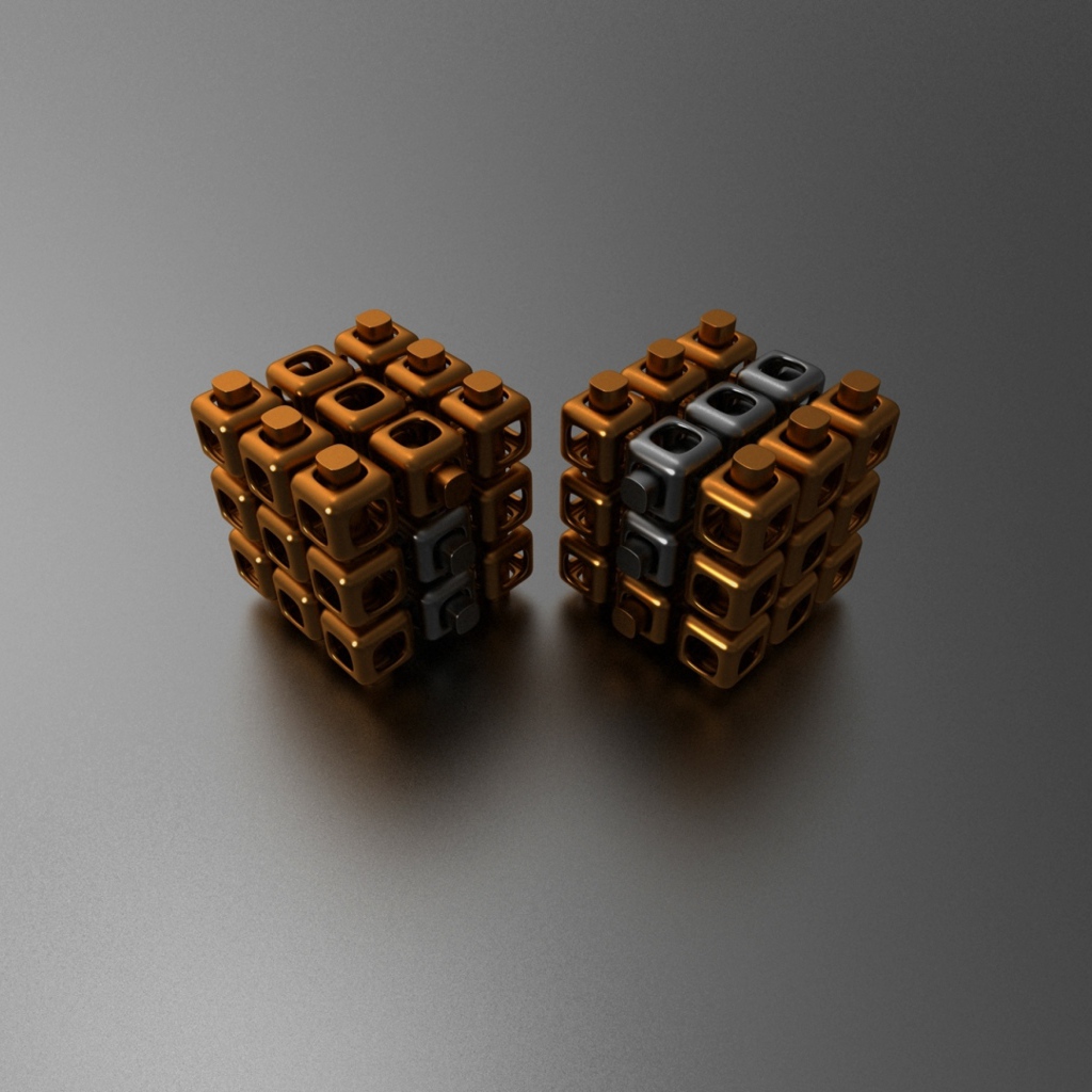 Два куба на сером фоне 3д графика