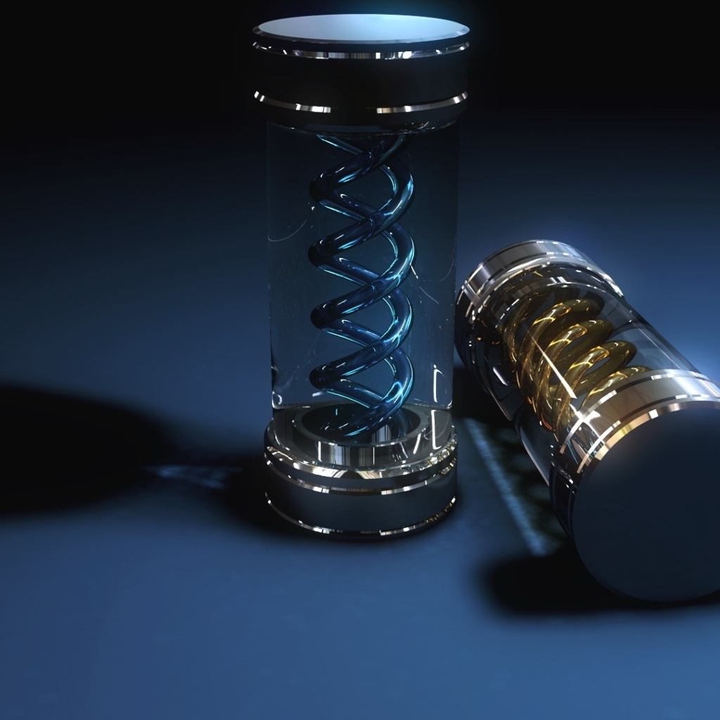 Два стеклянных футляра со спиралью, 3д графика