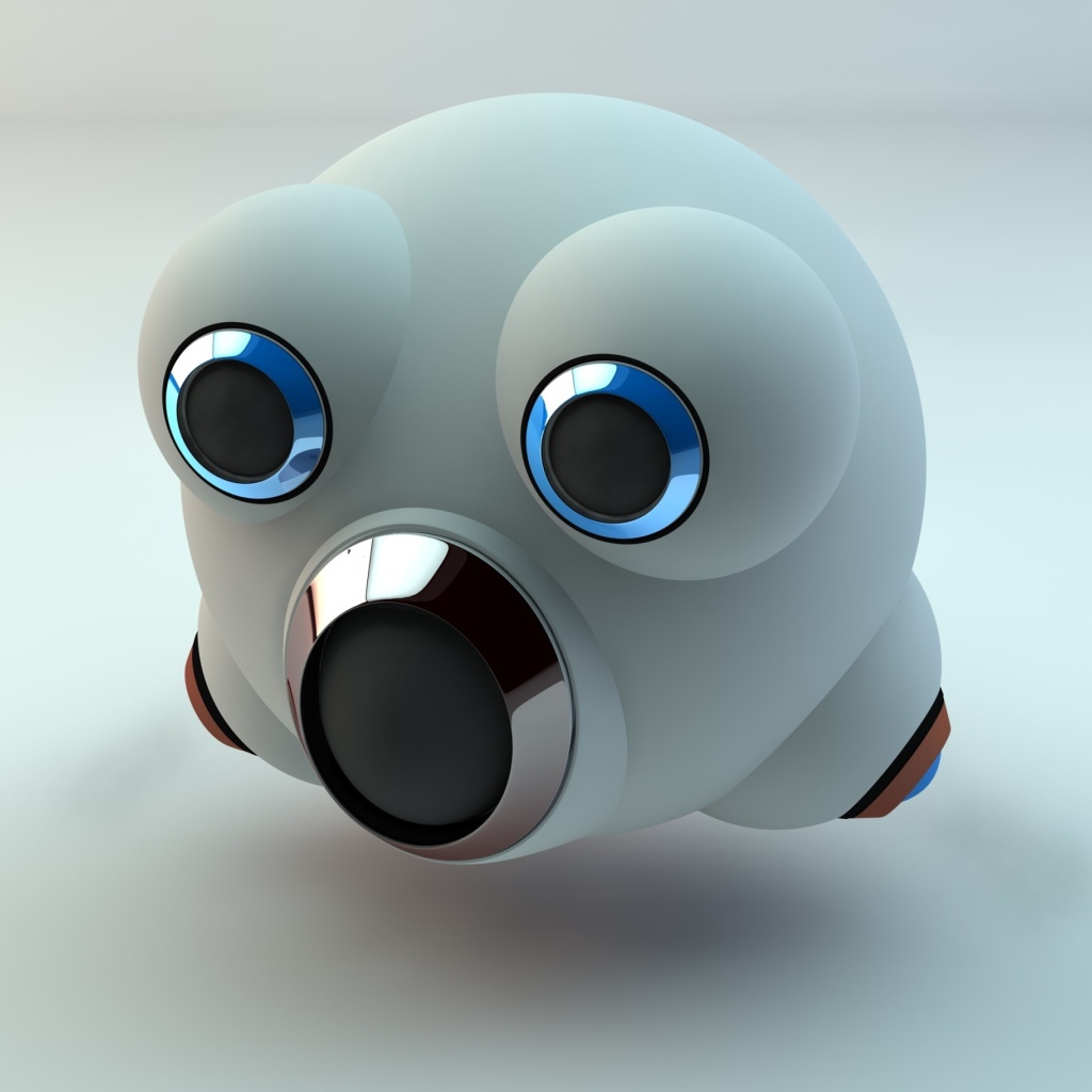 Белый забавный робот на сером фоне