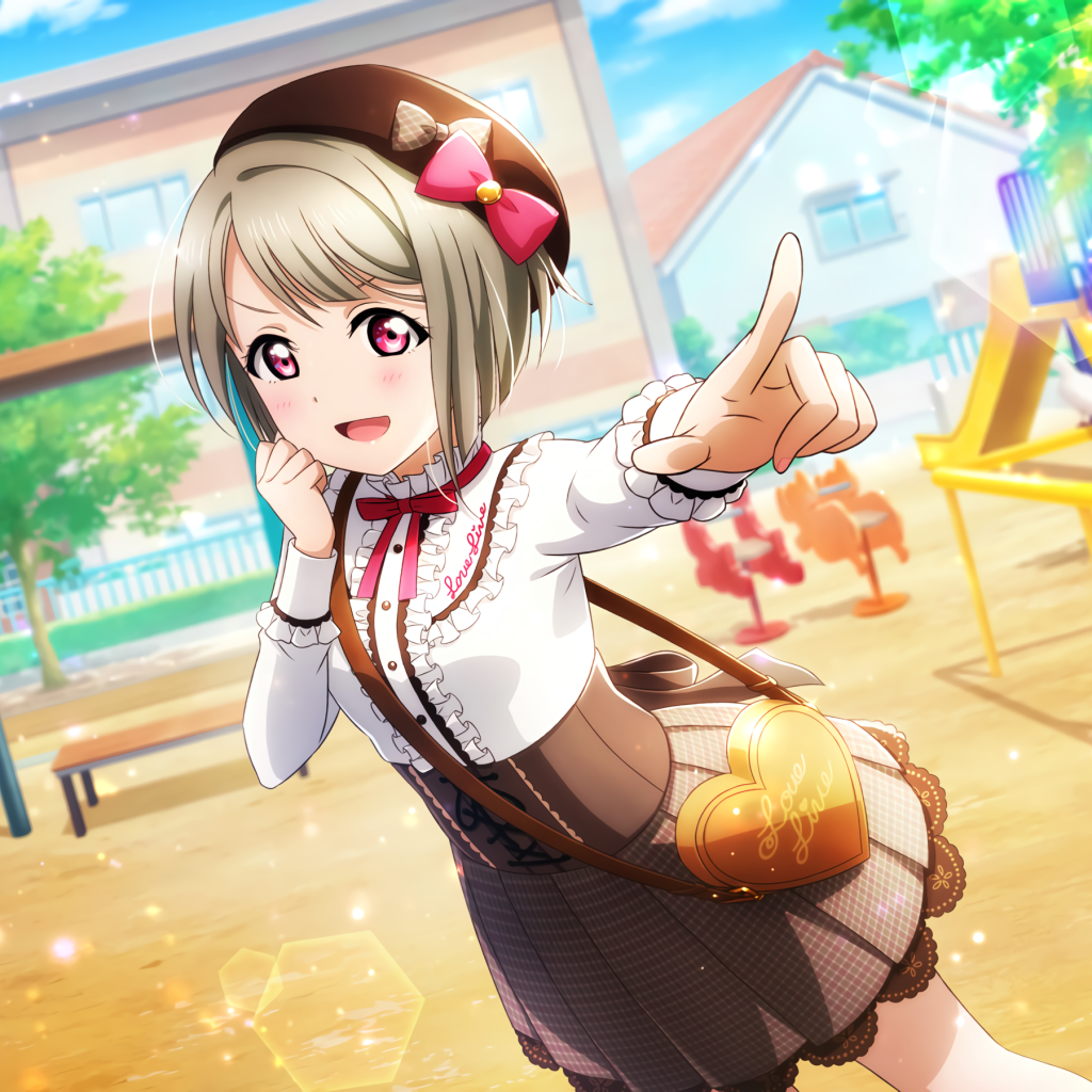 Девушка аниме в форме на детской площадке