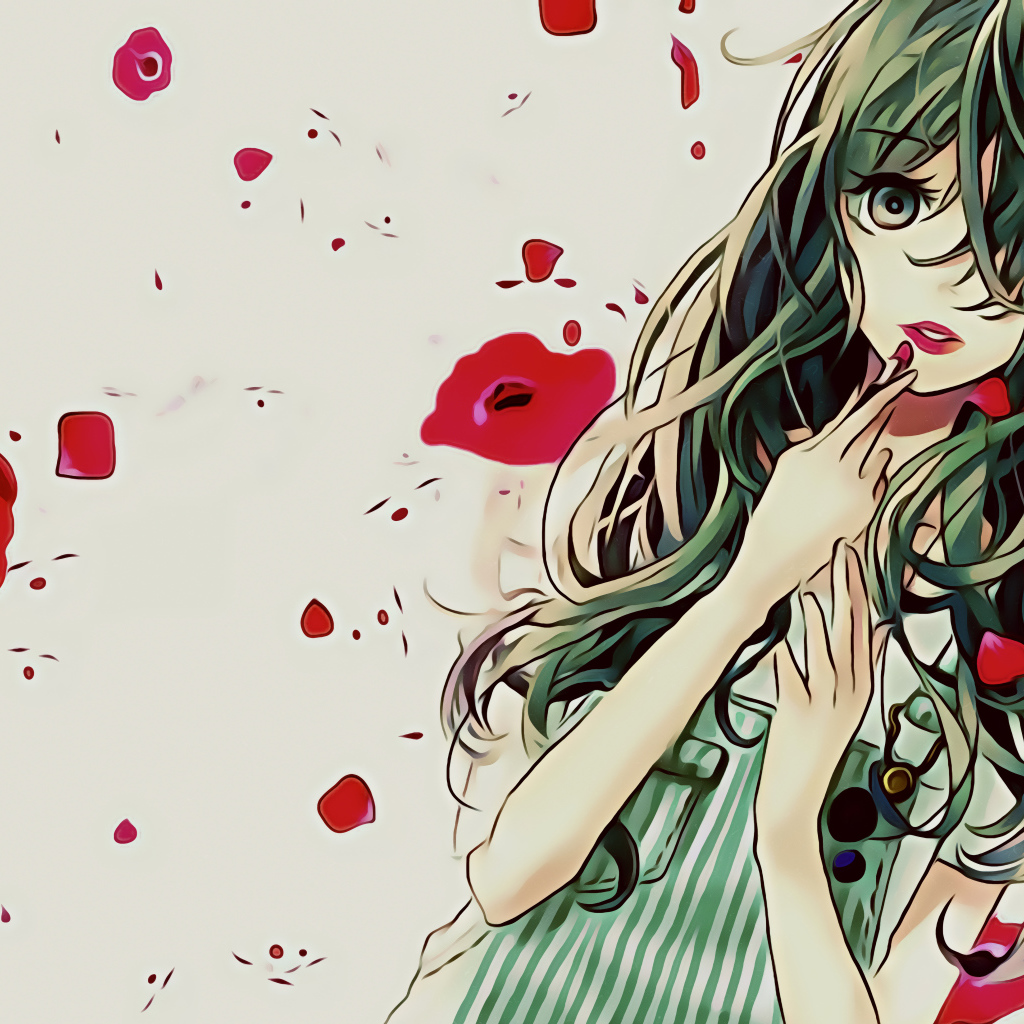 Девушка аниме на фоне с красными маками