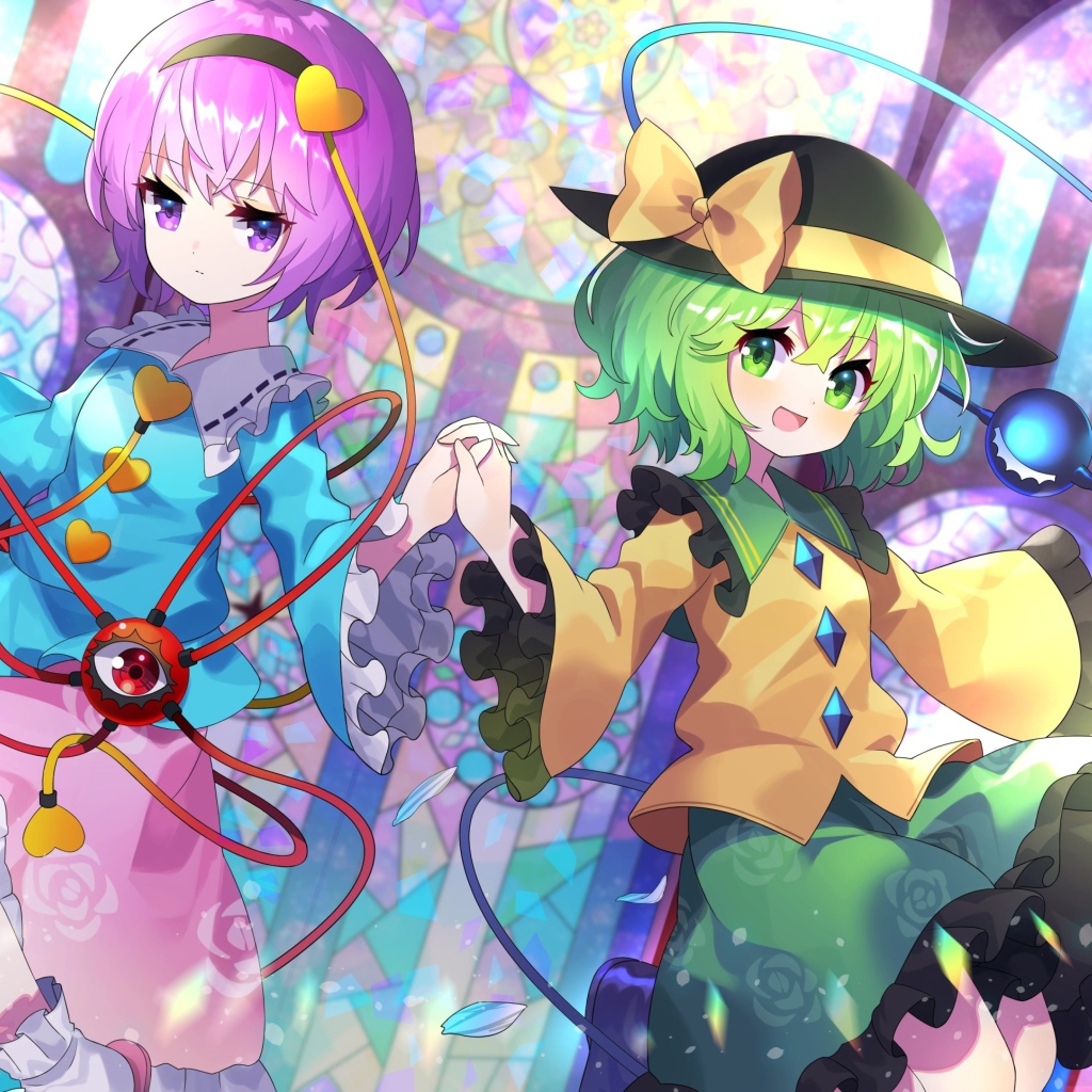 Девушки аниме Koishi Komeiji и  Satori Komeiji  в ярких нарядах