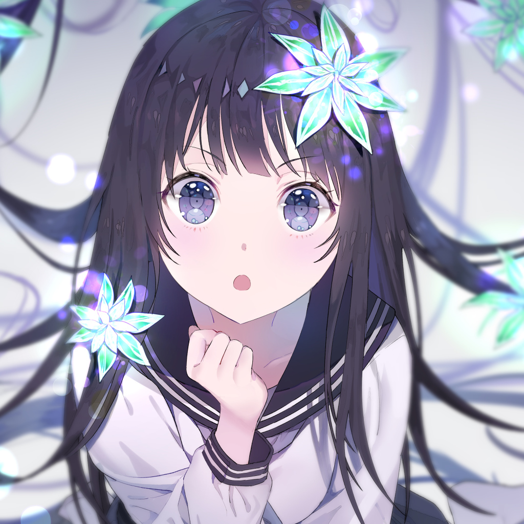 Beautiful anime girl with a decoration in her hair