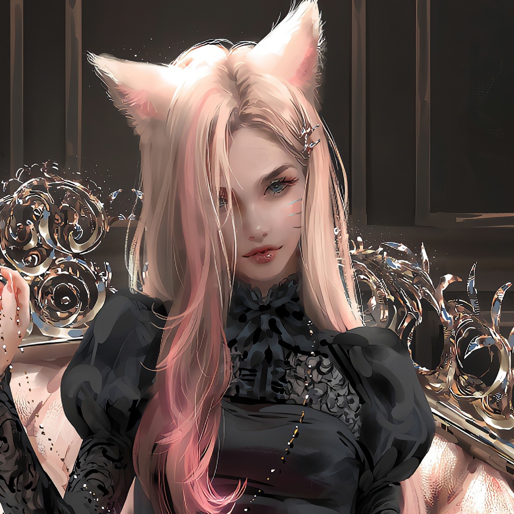 Фантастическая девушка кошка в черном наряде