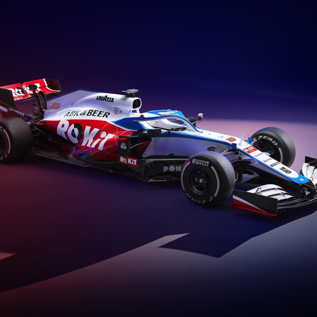 Гоночный автомобиль Williams FW43,  2020 года на синем фоне