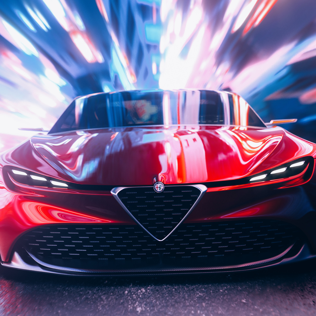Красный автомобиль Alfa Romeo Zagato CGI в тоннеле 