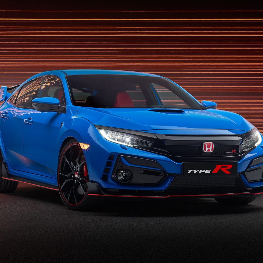 Голубой автомобиль Honda Civic Type R 2020 года 