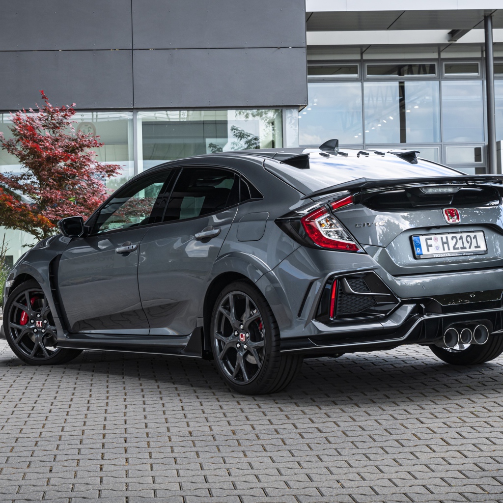 Серый автомобиль Honda Civic Type R Sport Line вид сзади