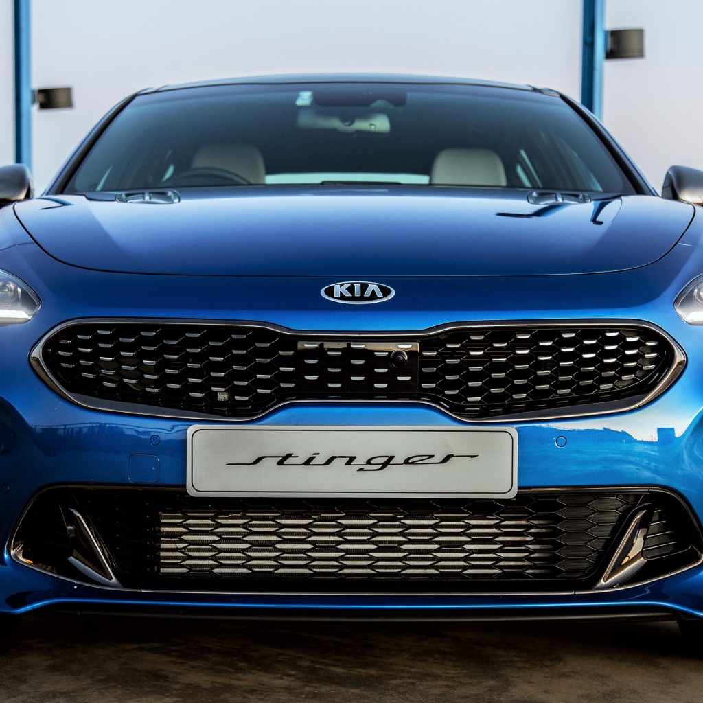 Синий автомобиль Kia Stinger GT Night Sky Edition 2020 года крупным планом