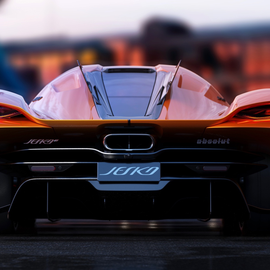 Быстрый автомобиль Koenigsegg Jesko Absolut 2020 года вид сзади