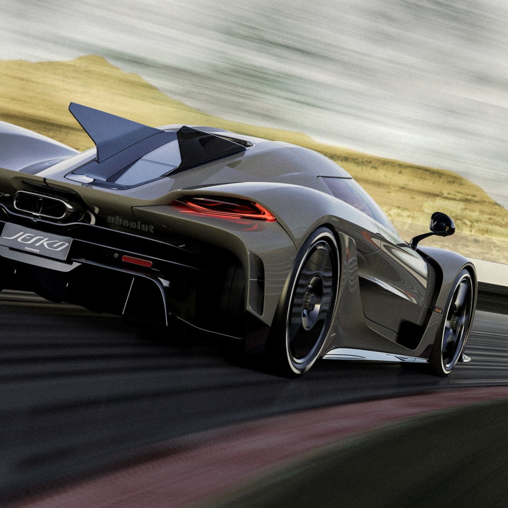 Быстрый автомобиль Koenigsegg Jesko Absolut 2020 года на трассе 