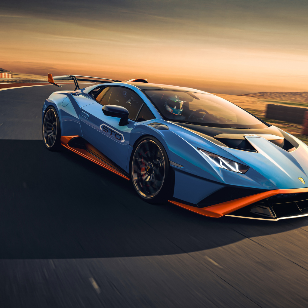 Быстрый Lamborghini Huracán STO 2021 года на гонках
