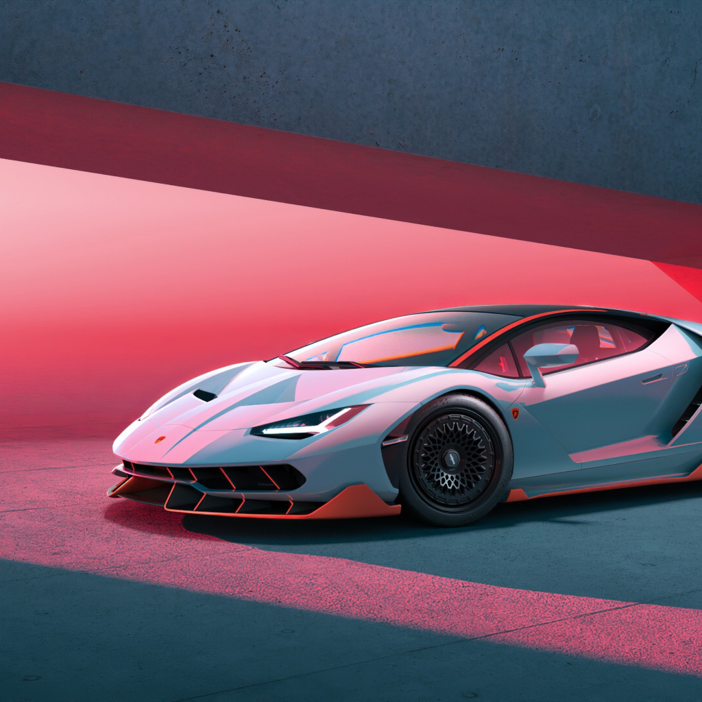 Автомобиль Lamborghini Centenario на красном фоне 