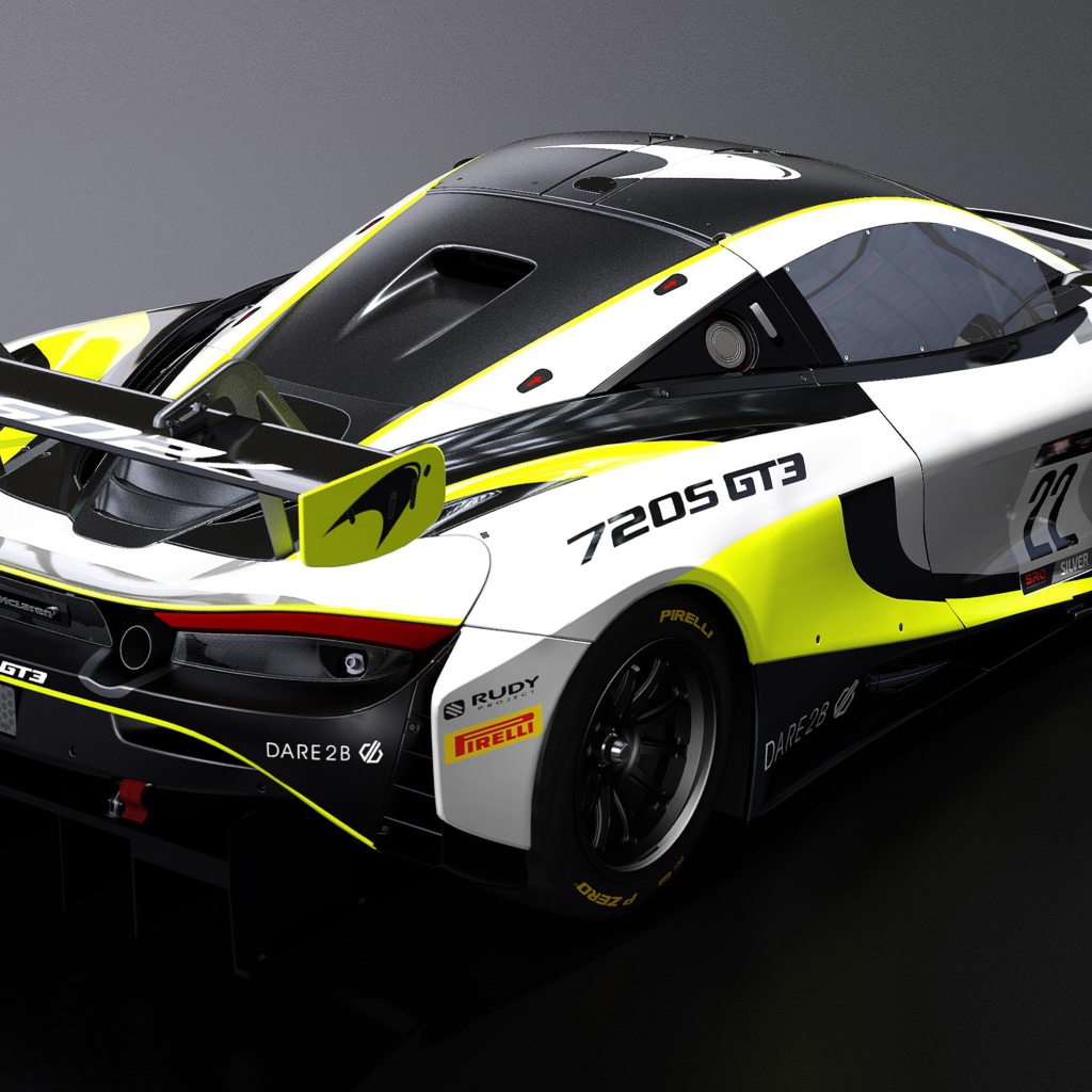 Гоночный автомобиль McLaren 720S GT3 2020 года вид сзади 