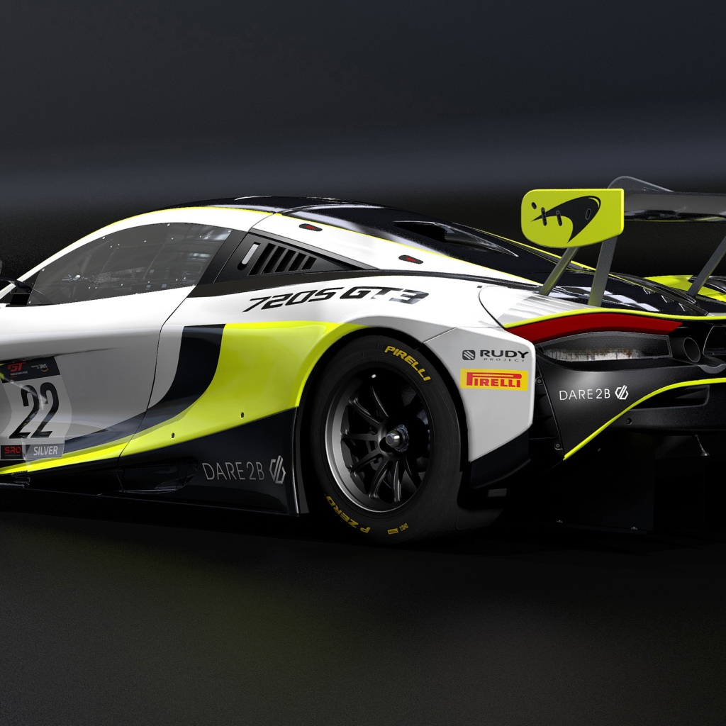 Гоночный автомобиль McLaren 720S GT3,  2020 года на сером фоне 